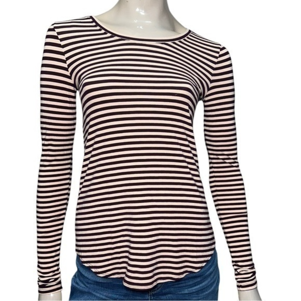Theory Women’s Size TP Deep Purple Pink Striped Scoopneck Long Sleeve T-Shirt